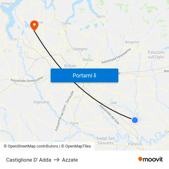 Castiglione D' Adda to Azzate map
