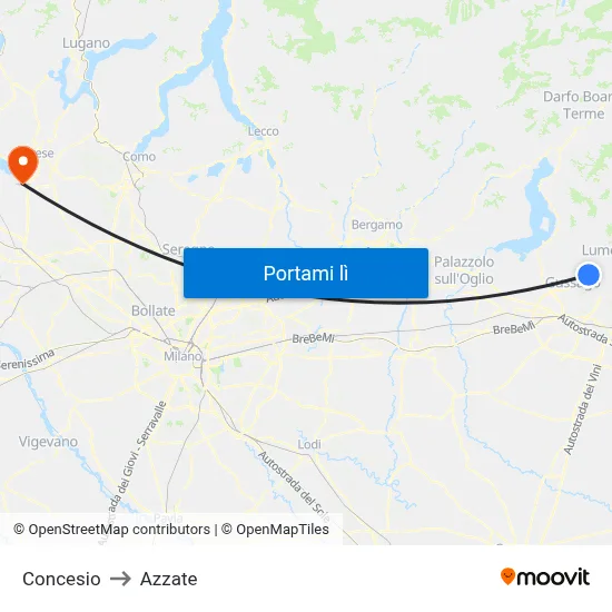 Concesio to Azzate map