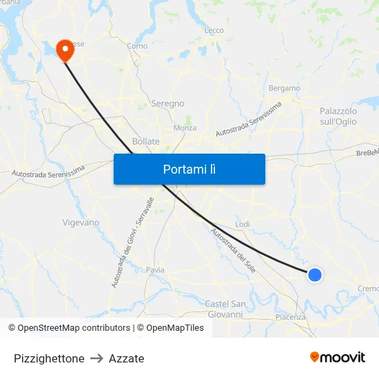 Pizzighettone to Azzate map