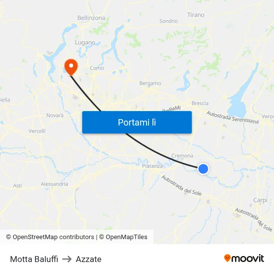 Motta Baluffi to Azzate map