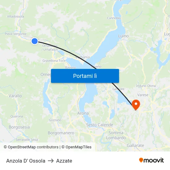 Anzola D' Ossola to Azzate map