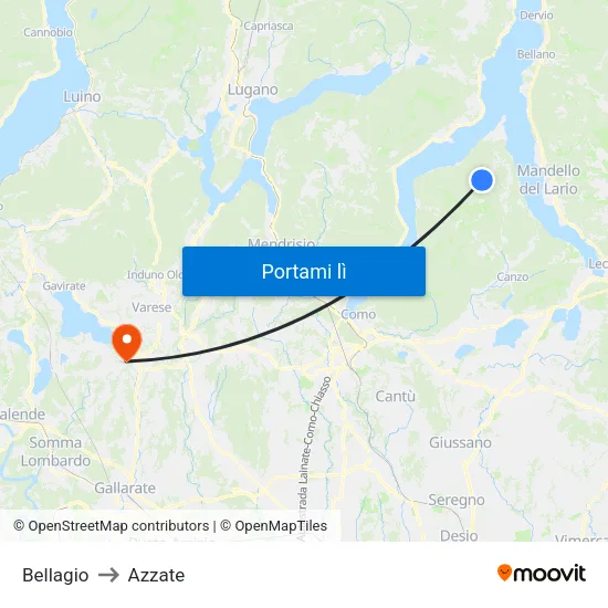 Bellagio to Azzate map