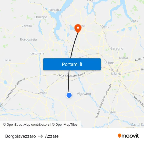 Borgolavezzaro to Azzate map