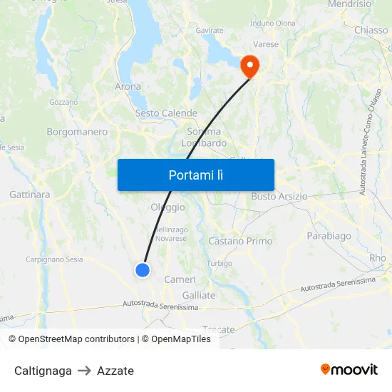 Caltignaga to Azzate map