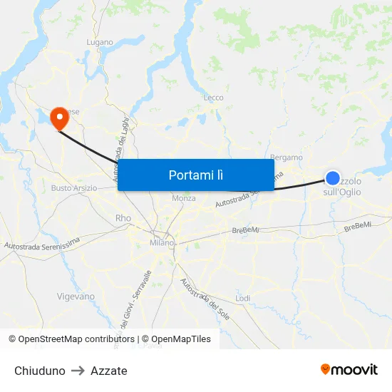Chiuduno to Azzate map