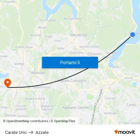 Carate Urio to Azzate map