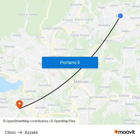 Clivio to Azzate map