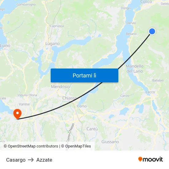 Casargo to Azzate map