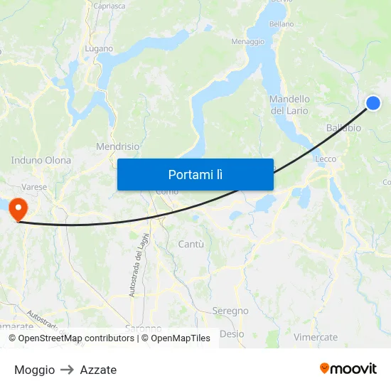 Moggio to Azzate map