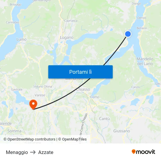 Menaggio to Azzate map
