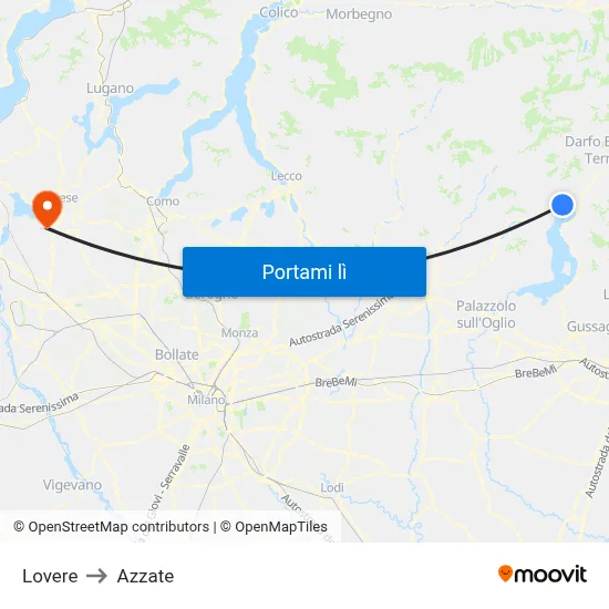 Lovere to Azzate map