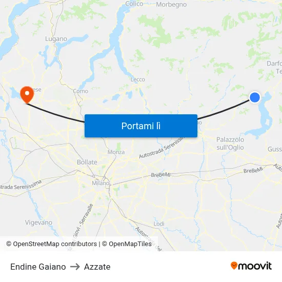 Endine Gaiano to Azzate map