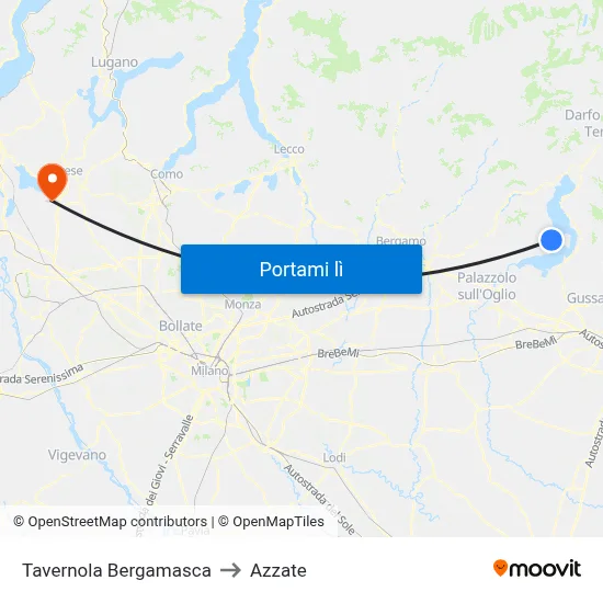 Tavernola Bergamasca to Azzate map