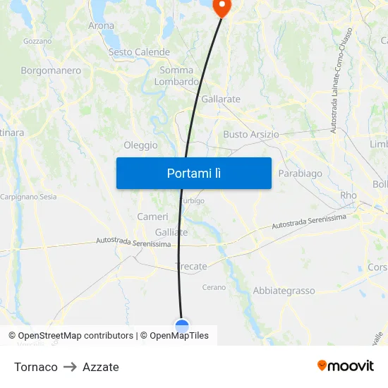 Tornaco to Azzate map