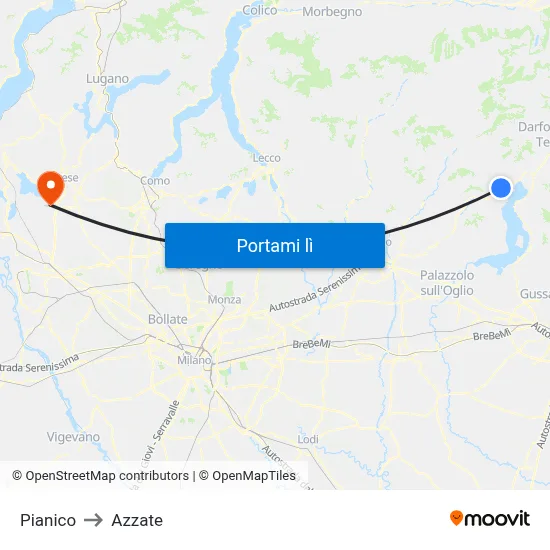 Pianico to Azzate map