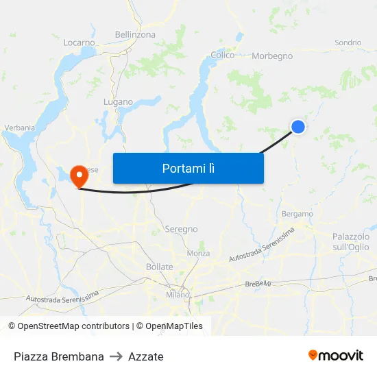 Piazza Brembana to Azzate map