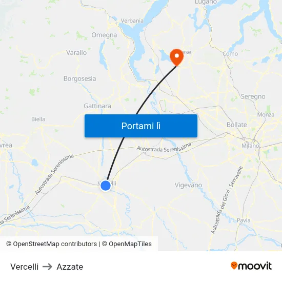 Vercelli to Azzate map