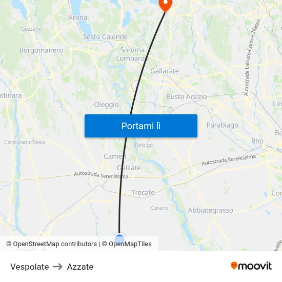 Vespolate to Azzate map