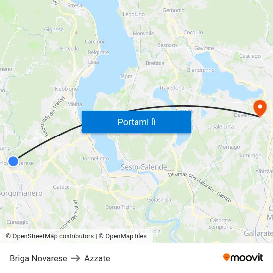 Briga Novarese to Azzate map