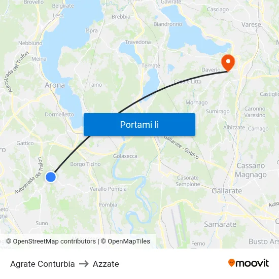 Agrate Conturbia to Azzate map