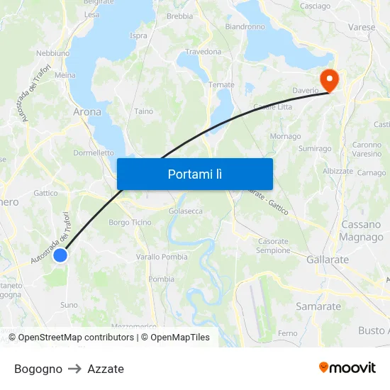 Bogogno to Azzate map