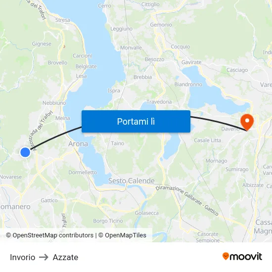 Invorio to Azzate map