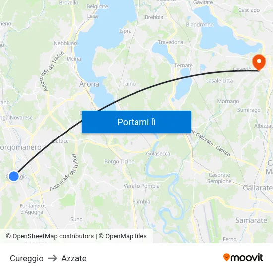 Cureggio to Azzate map