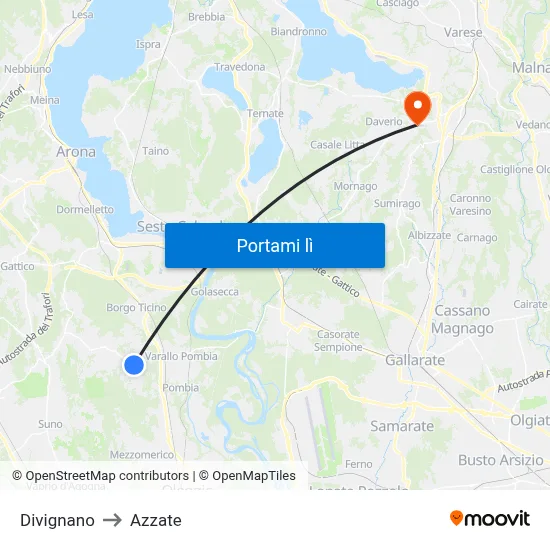 Divignano to Azzate map