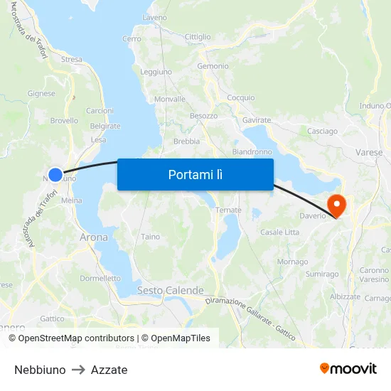 Nebbiuno to Azzate map