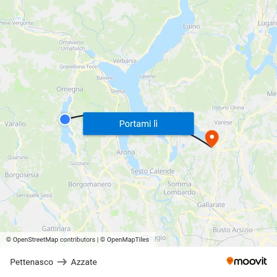 Pettenasco to Azzate map