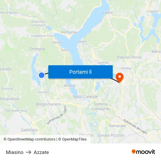 Miasino to Azzate map