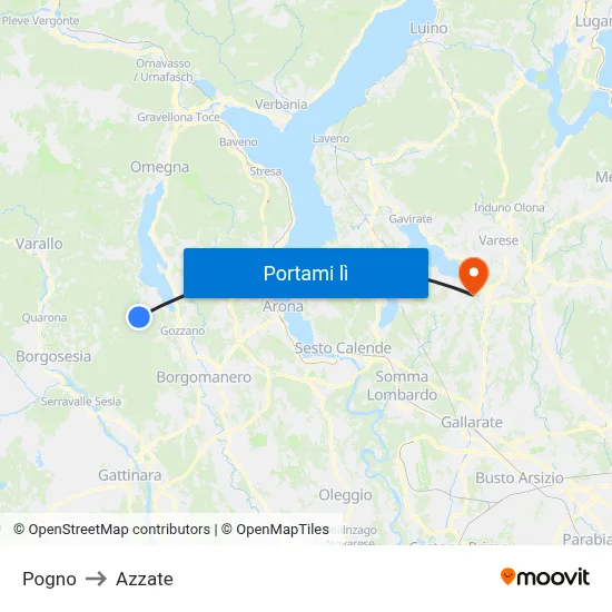 Pogno to Azzate map