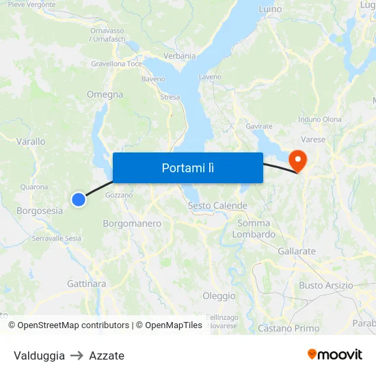Valduggia to Azzate map