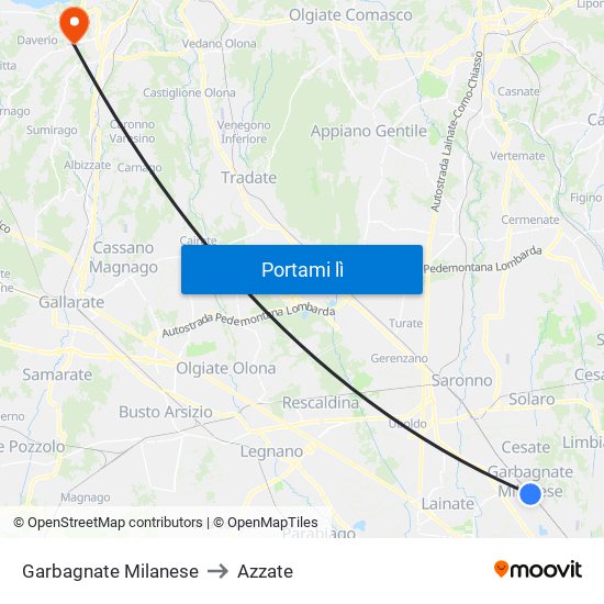 Garbagnate Milanese to Azzate map