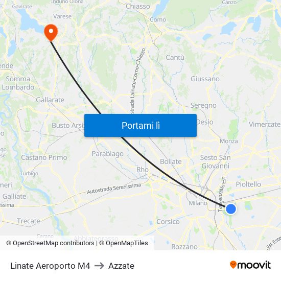 Linate Aeroporto M4 to Azzate map