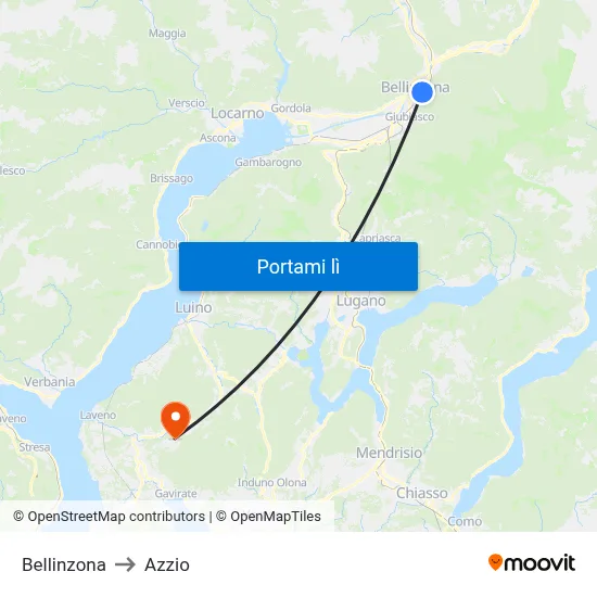 Bellinzona to Azzio map