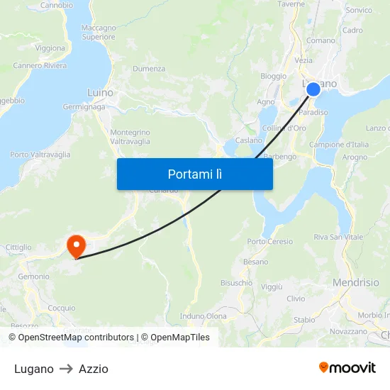 Lugano to Azzio map
