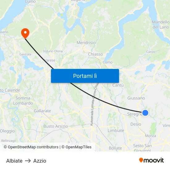 Albiate to Azzio map