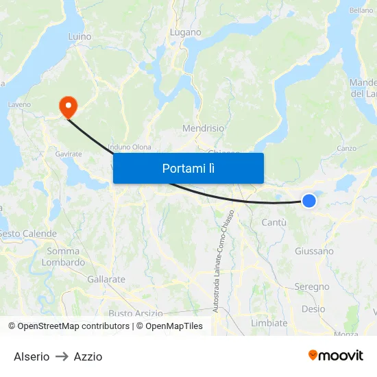 Alserio to Azzio map