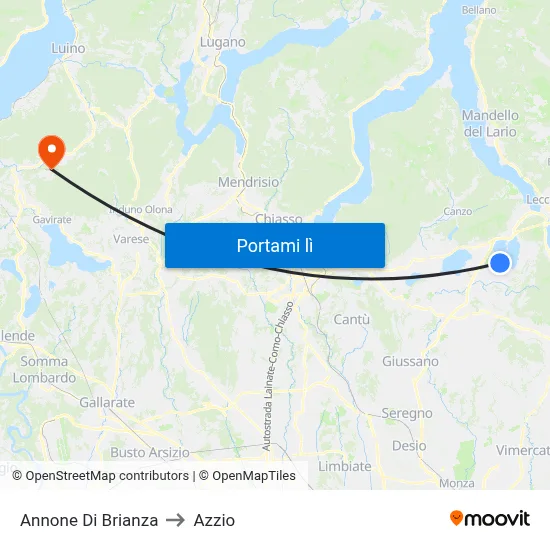 Annone Di Brianza to Azzio map