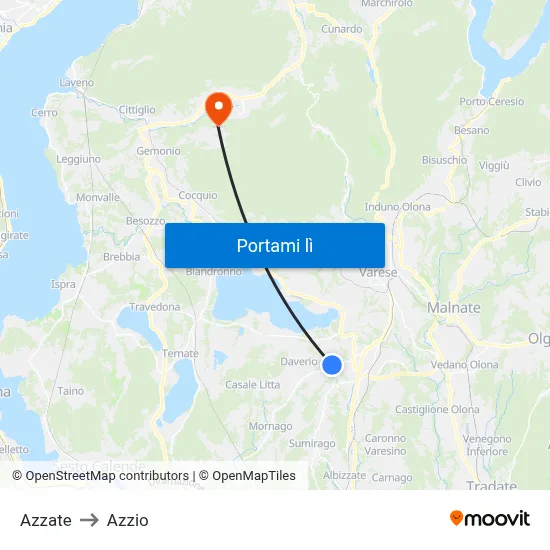 Azzate to Azzio map