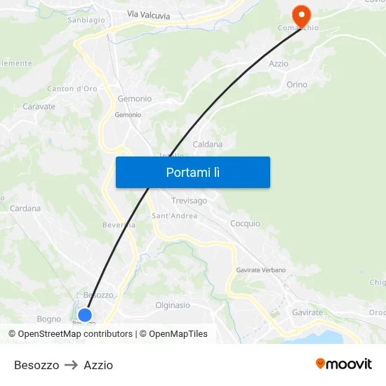 Besozzo to Azzio map