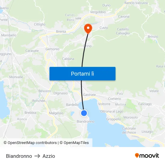 Biandronno to Azzio map