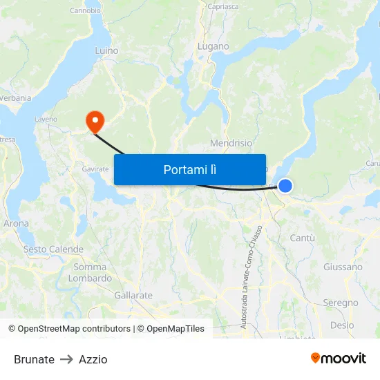 Brunate to Azzio map