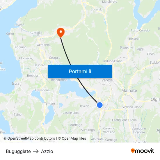 Buguggiate to Azzio map