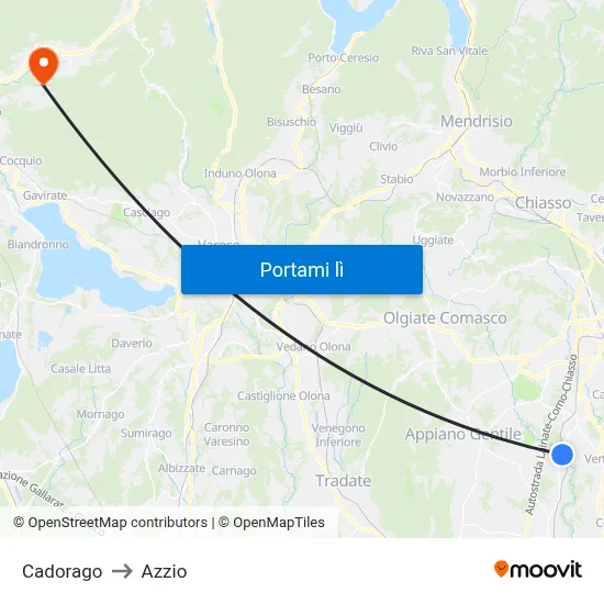 Cadorago to Azzio map