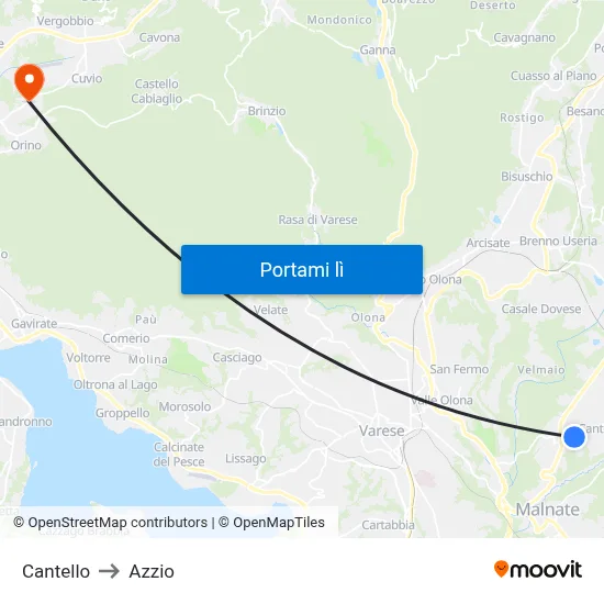 Cantello to Azzio map