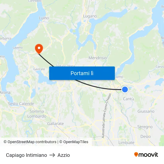 Capiago Intimiano to Azzio map