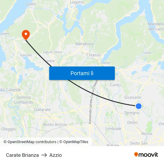 Carate Brianza to Azzio map