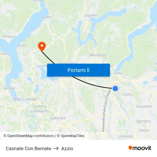Casnate Con Bernate to Azzio map